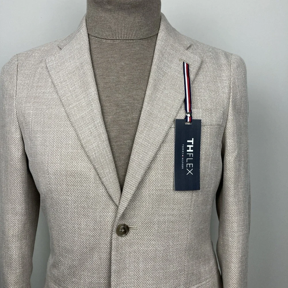 Tommy Hilfiger Mens Modern fit Sport Coat Blazer 36S Beige Solid Stretch‎